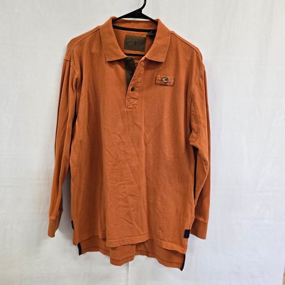 Duck Head Polo Long Sleeve Mens Orange Cotton Mallard Logo M
